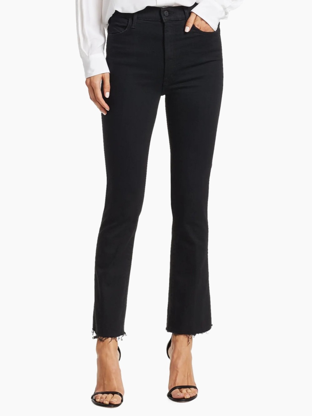 MOTHER Black The Hustler High-Rise Ankle Fray Jeans